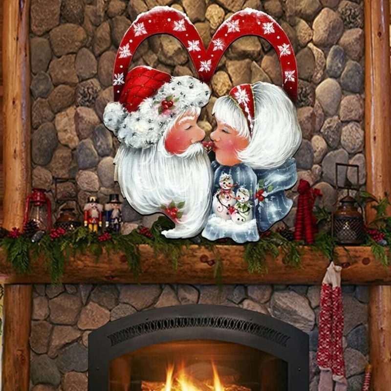 Noel Santa Aşk Tatil Çelenk Noel Partisi Festivali için Ev Ön Kapı Çiftlik Evi Dekorasyon Kolye Süs Görüntü 4