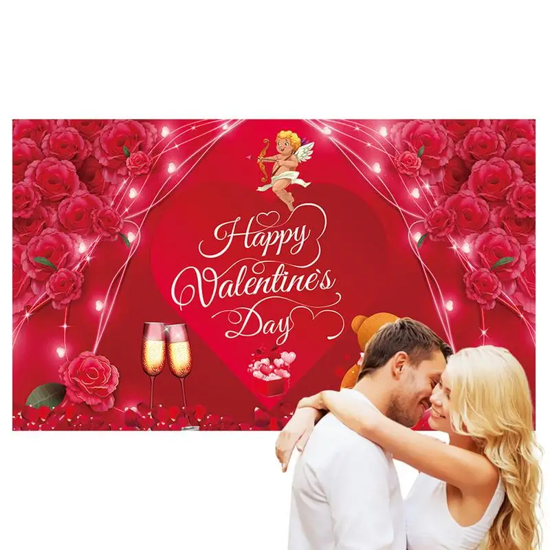 Sevgililer Günü Dekorasyon Fotoğraf Arka Planında Şubat Kalp Glitter Kırmızı Güller Kurulu Parti Fotoğraf Arka Plan Görüntü 0