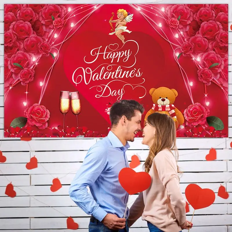 Sevgililer Günü Dekorasyon Fotoğraf Arka Planında Şubat Kalp Glitter Kırmızı Güller Kurulu Parti Fotoğraf Arka Plan Görüntü 2