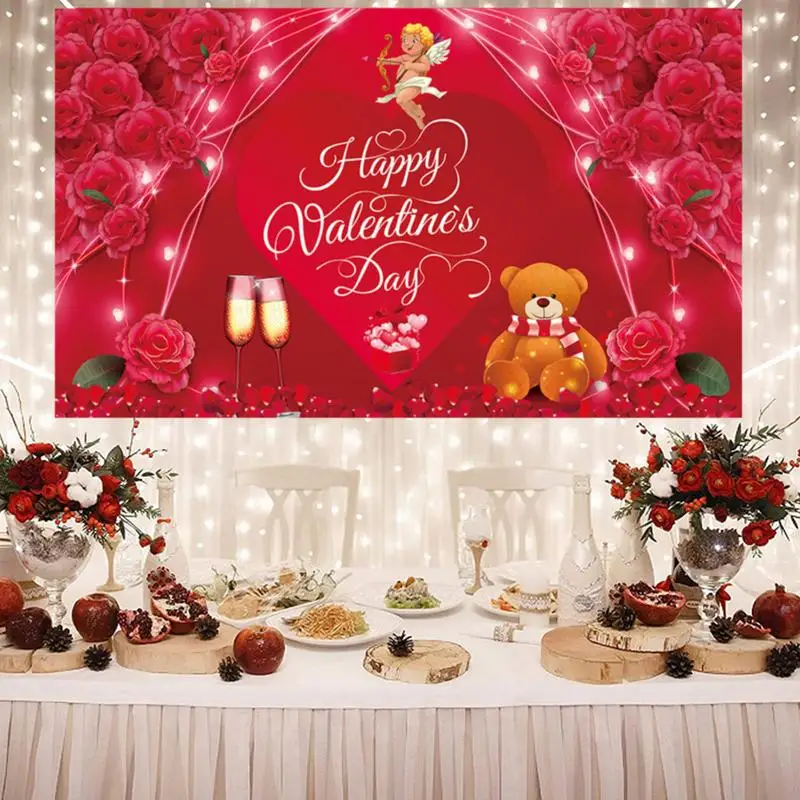 Sevgililer Günü Dekorasyon Fotoğraf Arka Planında Şubat Kalp Glitter Kırmızı Güller Kurulu Parti Fotoğraf Arka Plan Görüntü 3