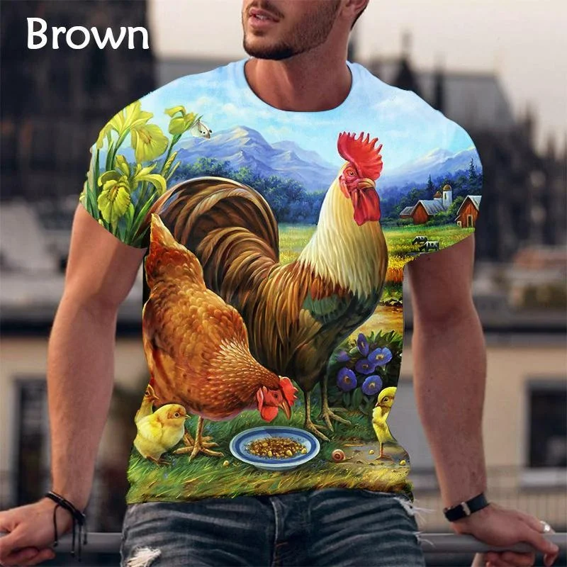 Tavuk 3d baskı T-shirt moda Komik Yaz erkek kısa kollu üst Görüntü 3