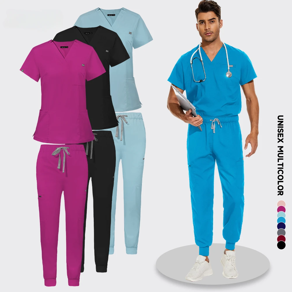 Tıbbi Üniforma Scrubs Hemşire Aksesuarları Üniforma Unisex Klinik Tulum Kadın Erkek Ameliyathane Jogger Takım Elbise Doktor Üstleri Pantolon Görüntü 0