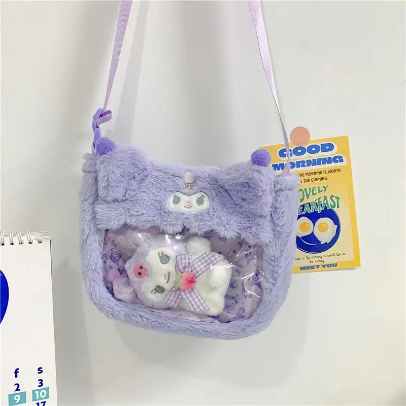 Yeni Kawaii Sanrio Benim Melody Kuromi Temizle pelüş çanta Cinnamoroll askılı çanta Sevimli Lolita Peluş Crossbody Çanta Çocuk Kız Hediye Görüntü 2