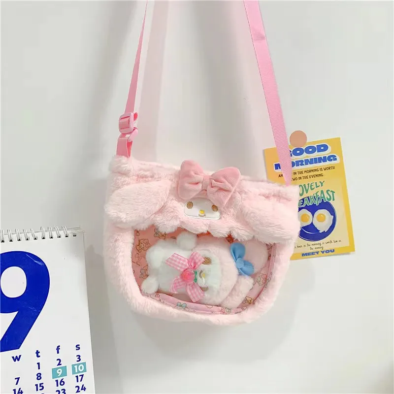 Yeni Kawaii Sanrio Benim Melody Kuromi Temizle pelüş çanta Cinnamoroll askılı çanta Sevimli Lolita Peluş Crossbody Çanta Çocuk Kız Hediye Görüntü 5