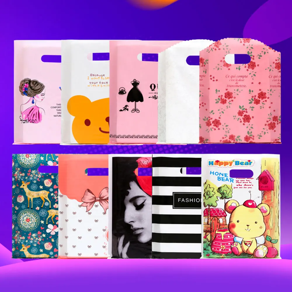 Yeni Moda Toptan 10 ADET 15X20CM Mini Plastik hediye çantası Küçük Şeker Takı Ambalaj kulplu çanta Sevimli Alışveriş Çantaları Görüntü 0