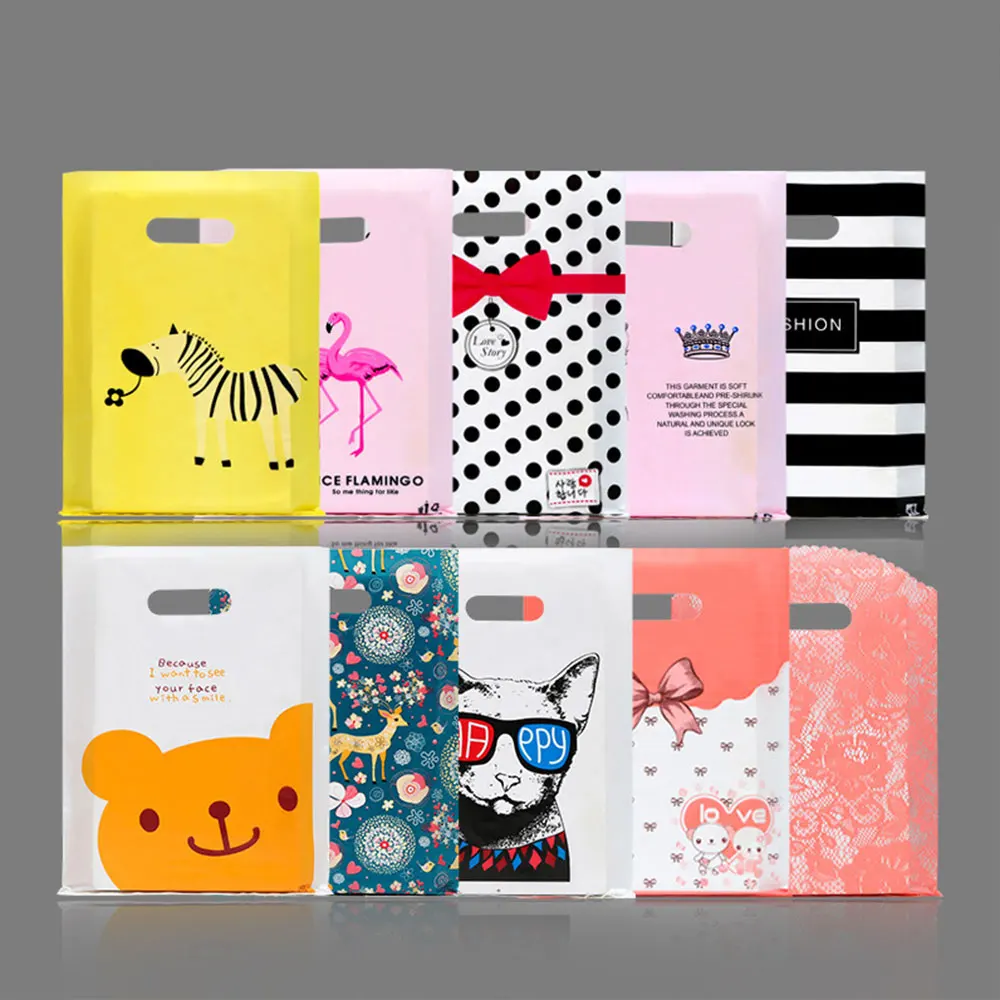 Yeni Moda Toptan 10 ADET 15X20CM Mini Plastik hediye çantası Küçük Şeker Takı Ambalaj kulplu çanta Sevimli Alışveriş Çantaları Görüntü 1