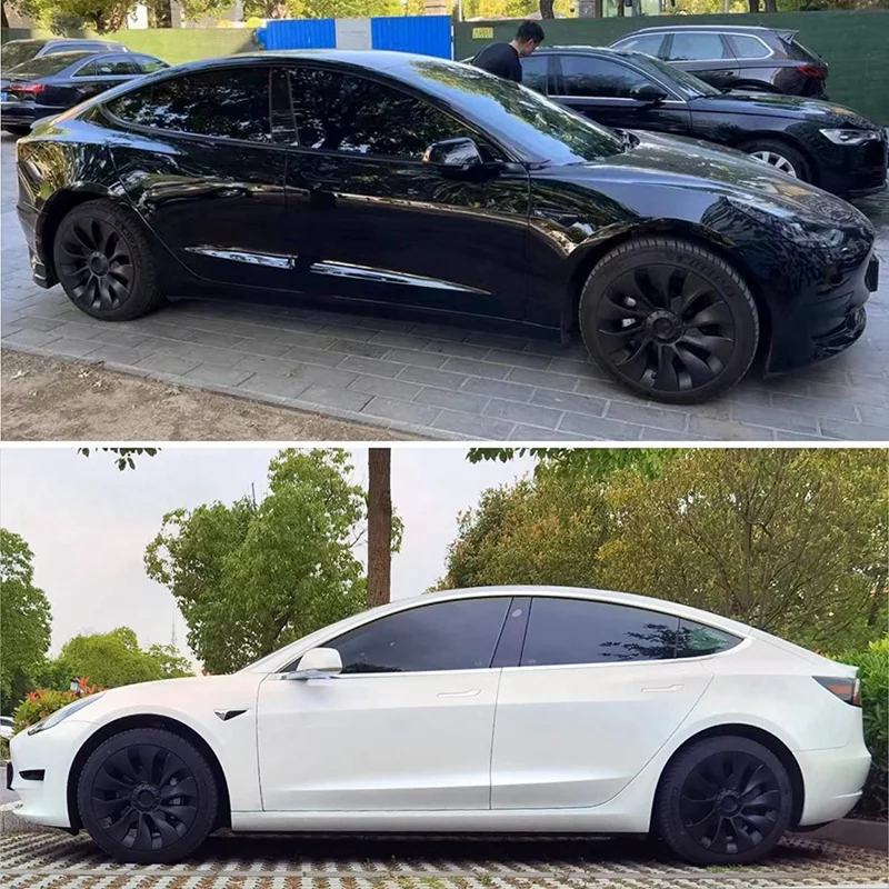 Yeni Model 3 jant kapağı 18 İnç, teker göbeği kapağı Tam Kapak için Yedek Aksesuarlar Tesla Modeli 3-Mat Siyah (Sol) Görüntü 4