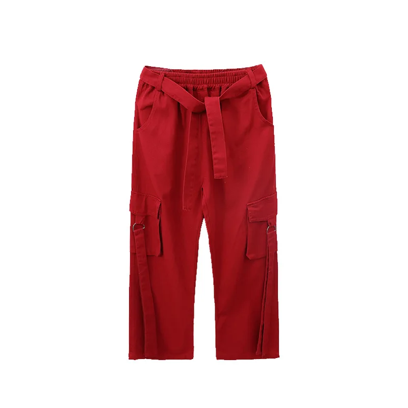 Çocuk Giyim Caz Modern Dans Kostümleri Kırmızı Ekose Kırpma Üst Hip Hop Rahat Kargo Pantolon Kız Kpop Streetwear Performans Giyim Görüntü 5